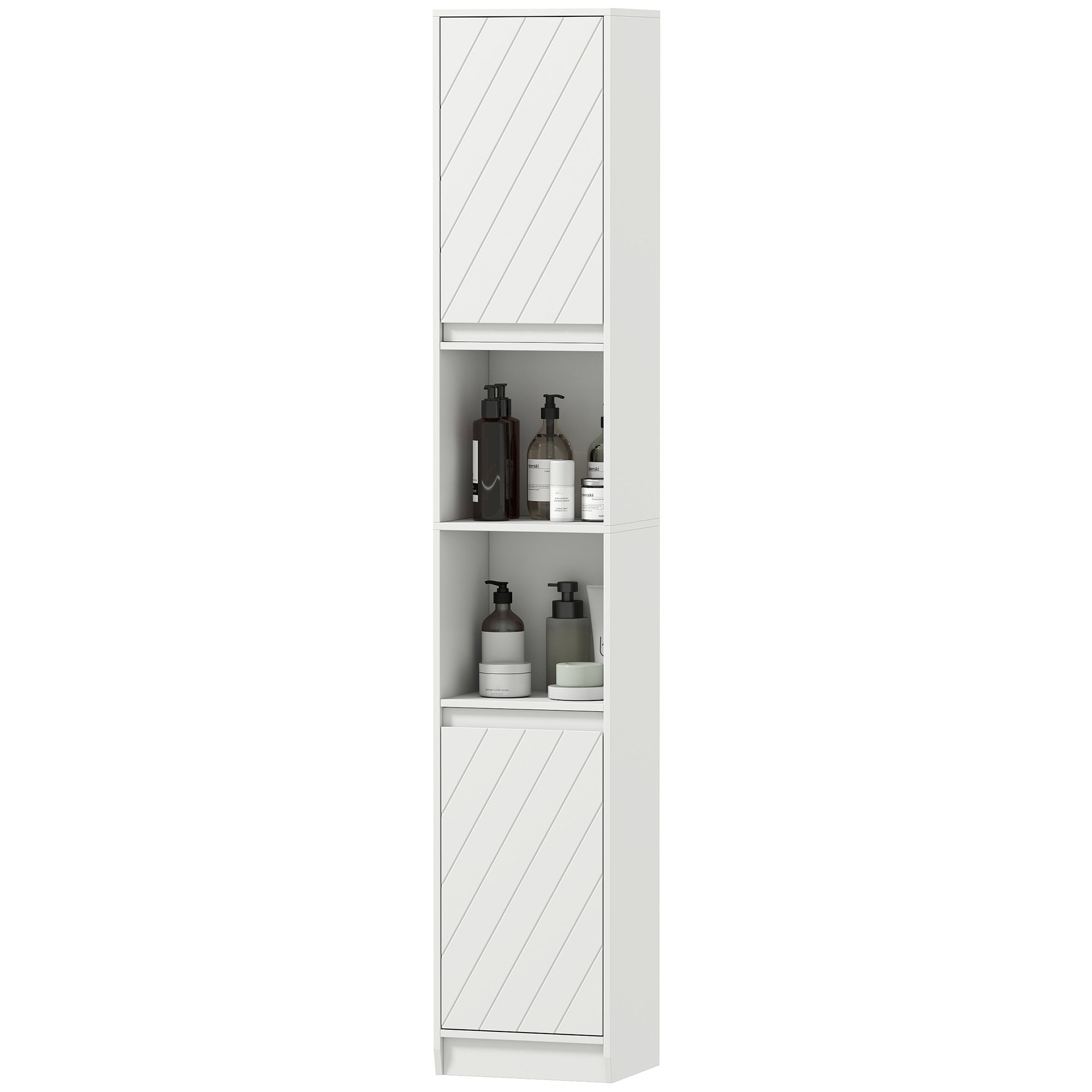 Weißer Badezimmerschrank (säule), 30 X 24 X 170 Cm, Mit 2 Türen Und 2 Einlegeböden