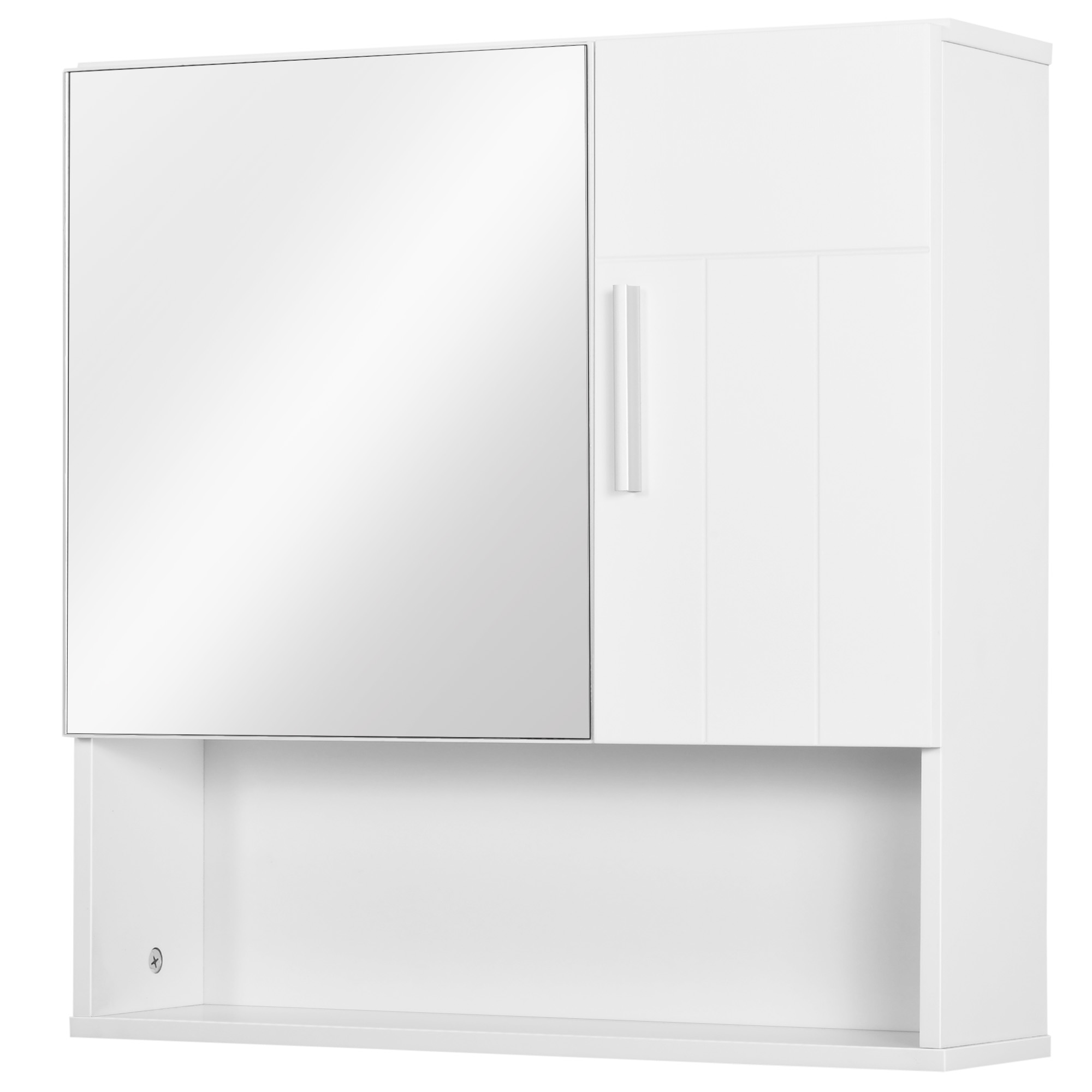 Weißer Badezimmer-wandschrank Mit Spiegel, 54 X 15 X 55 Cm, Mit Verstellbarem Einlegeboden Und Türen