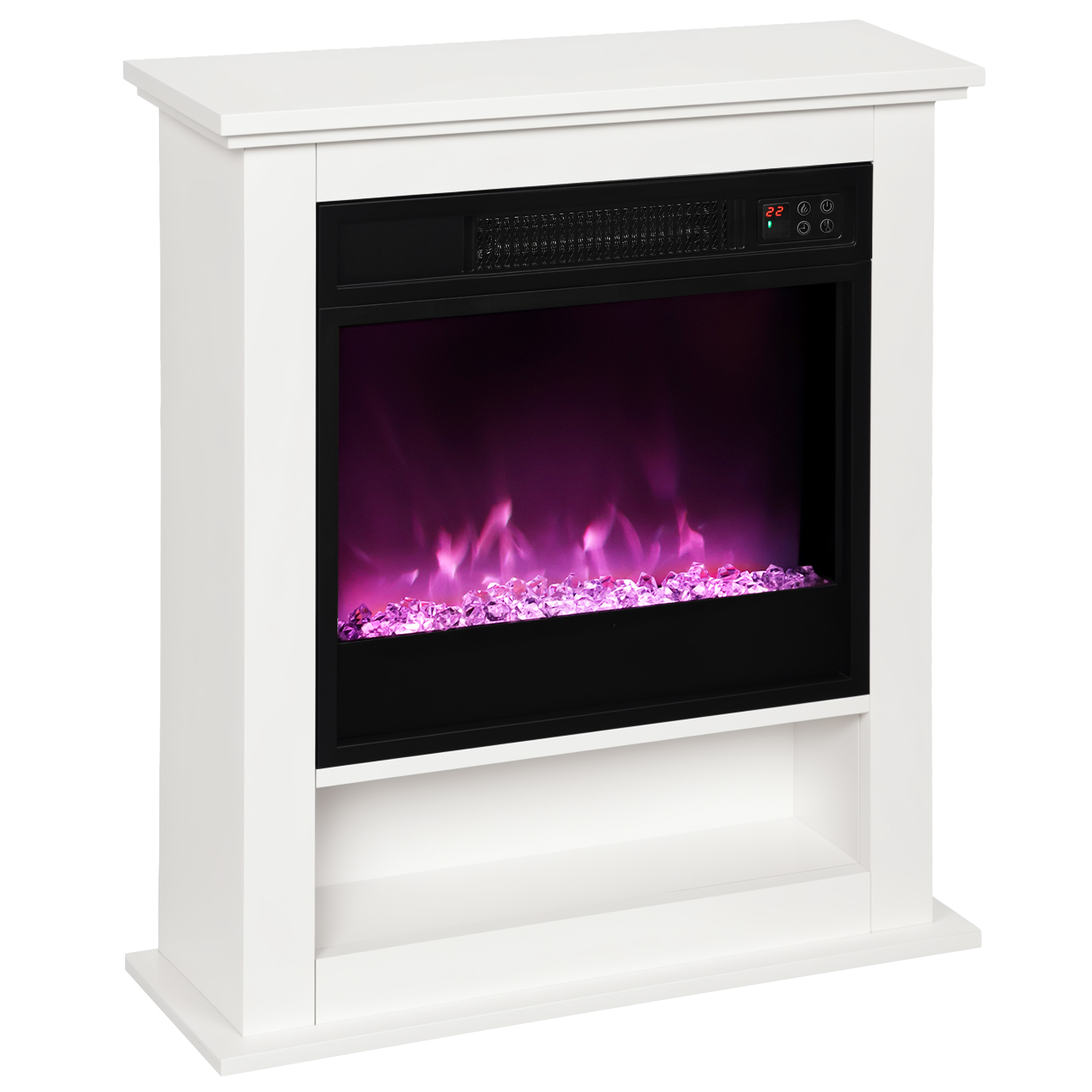 Elektrischer Kamin (1800 W), Weißer Dekorativer Feuerraum, 62,5 X 20 X 72,5 Cm, 9 Flammenfarben Und 5 Helligkeitsstufen