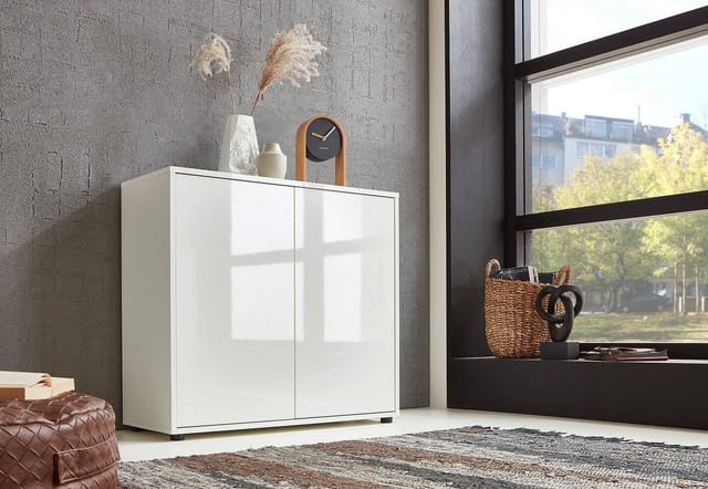 BMG Möbel Sideboard »Mailand Set 4« (Kommode Anrichte Aktenschrank), mit weiß lackierten Hochglanzfronten und hochwertigen push-to-open Beschlägen