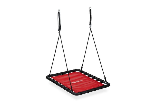Nestschaukel, Kinder & Erwachsene, bis 100 kg belastbar, BxT: 103 x 77 cm, eckige Netzschaukel outdoor, rot - Relaxdays