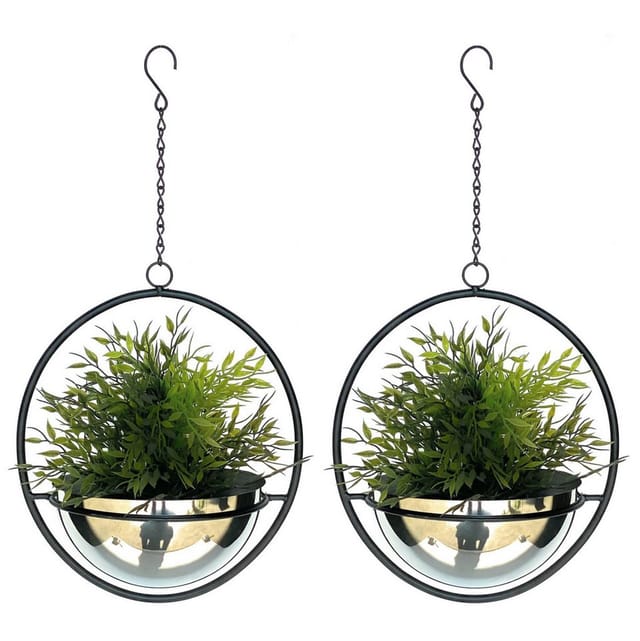 2er Set Blumenampel Innen Metall Wand Hängepflanzen 53 cm 96087 m mit Topf Silber Pflanzenhänger Blumenhänger Topfhänger Blumen Blumentopfhänger