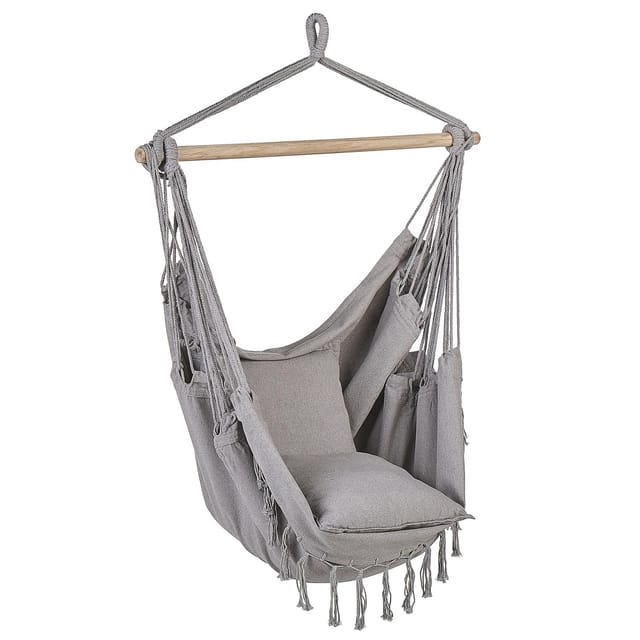 Beliani - Hängesessel Hellgrau aus Buchenholz und Baumwolle Schlafzimmer Wohnbereich Balkon Boho-Stil Modernes Design