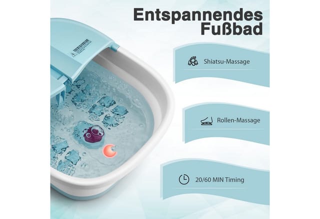 Costway Fussbad Massagegeraet Faltbar, Elektrische Fussbadewanne Heizung Und Sprudelmassage, Fussmassage Spa Mit Massagerollen, Bimsstein, Blubberblasen Blau