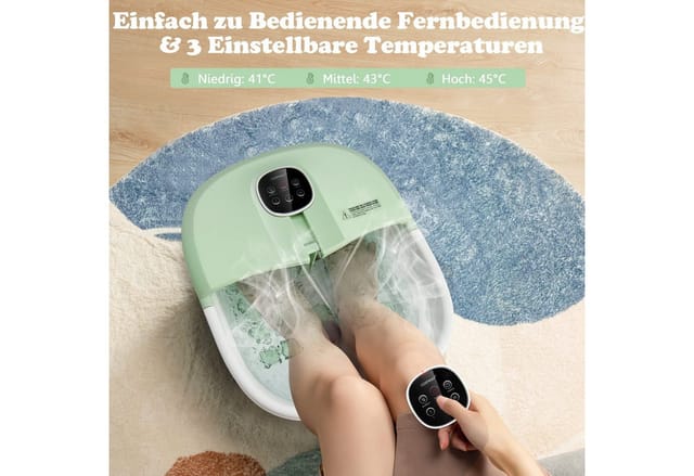 Fussbad Massagegeraet faltbar, Elektrische Fussbadewanne Heizung und Sprudelmassage, Fussmassage Spa mit Massagerollen, Bimsstein, Blubberblasen Grün