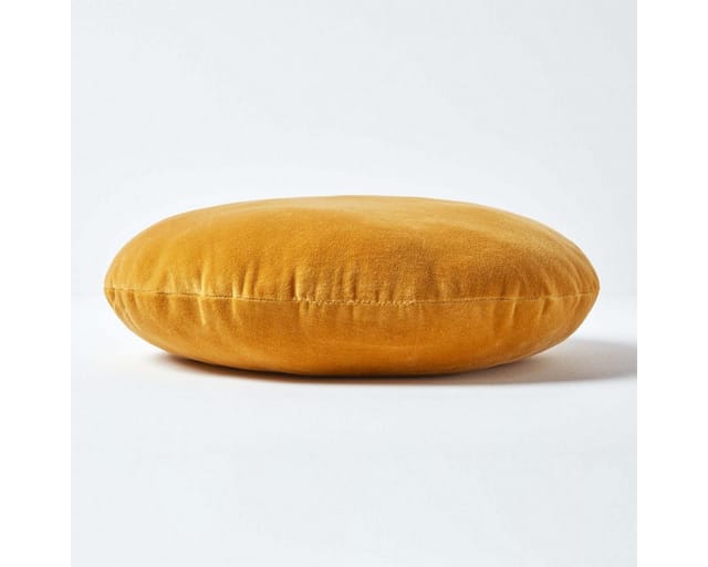 Samt Kissen, 40 cm rund, Senfgelb - Homescapes