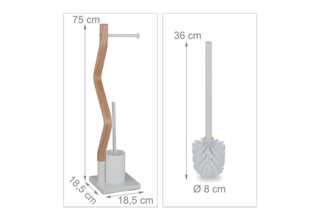 Wc Garnitur, stehender Toilettenpapierhalter, Toilettenbürste mit Bürstenhalter, 75x18,5x18,5cm, weiß/natur - Relaxdays
