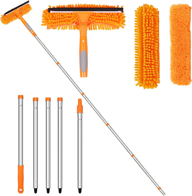 Kit De Nettoyage De Vitres Télescopique 2 En 1 De 235 Cm Avec Tête Rotative, Pour Un Nettoyage Efficace Des Vitres Intérieures Et Extérieures Ainsi Que Des Vitres De Voiture.