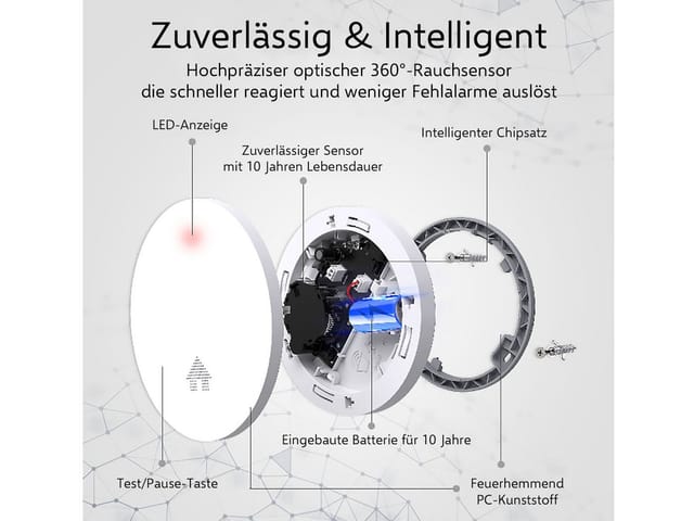 Elro - 10 Jahres Rauchmelder flach mit Nachtmodus, Selbsttest & q Siegel