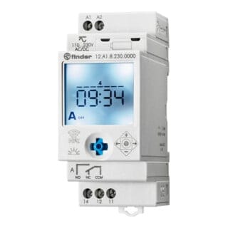 Finder - 12.A1.8.230.0000 Zeitschaltuhr für Hutschiene 230 v/ac Astronomisch, Wochenprogramm