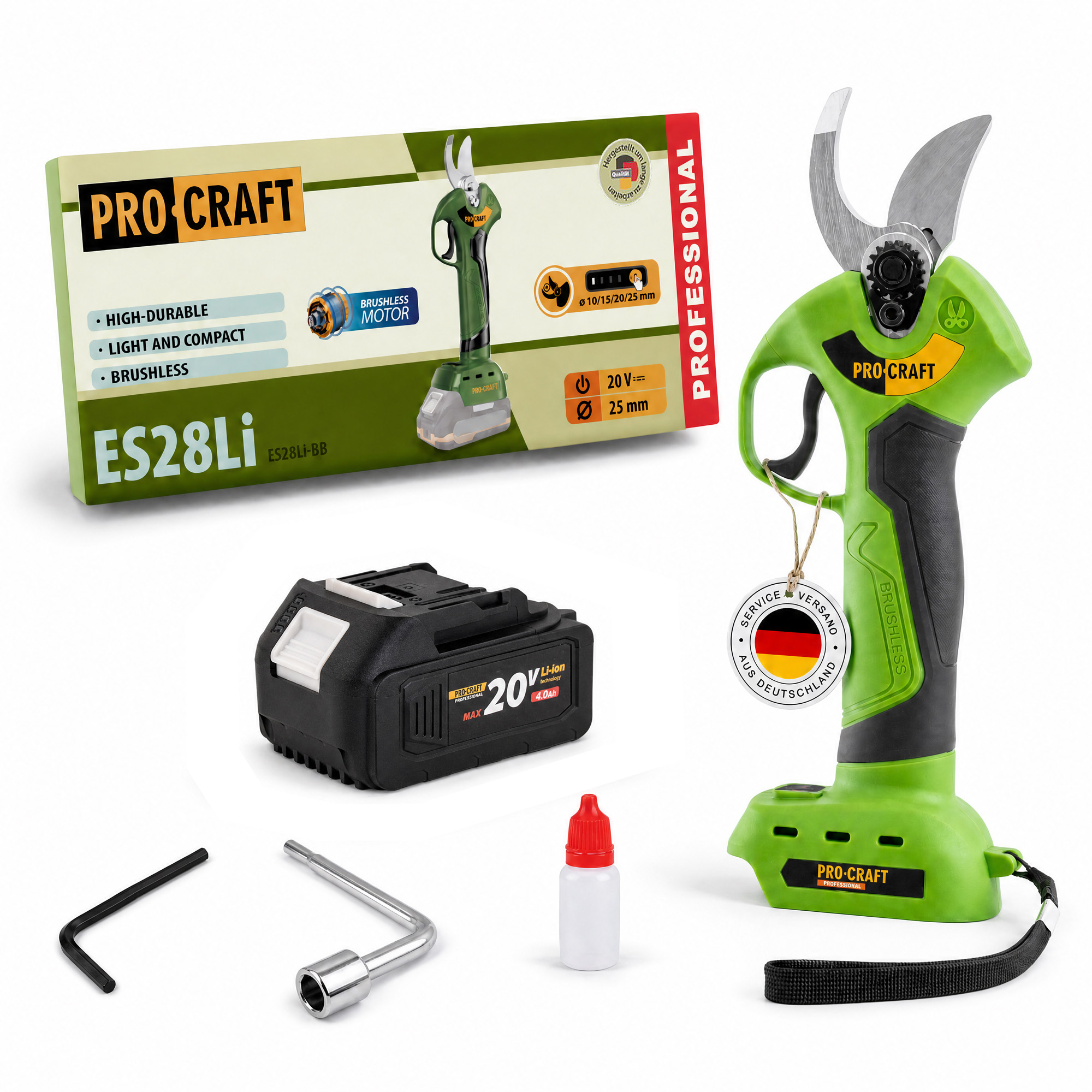 Procraft Es28li Bb Akku Astschere Gartenschere 20 V 25 Mm + 1x Akku 4,0 Ah - Ohne Ladegerät