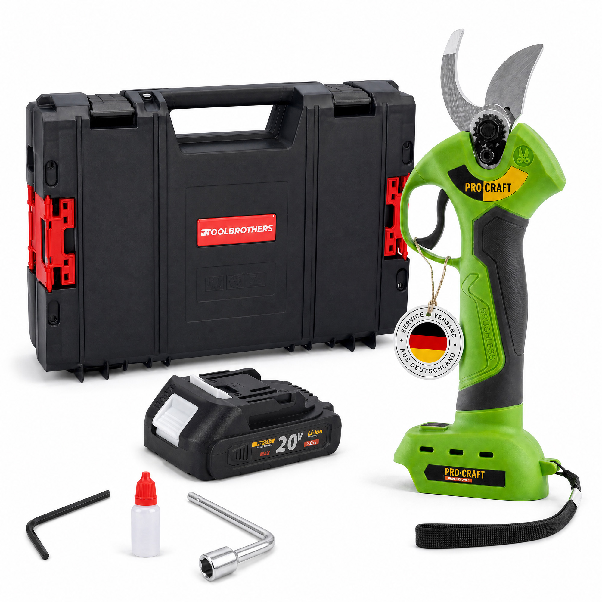 Procraft Es28li Bb Akku Astschere Gartenschere 20 V 25 Mm + 1x Akku 2,0 Ah + Rhino Toolcase - Ohne Ladegerät