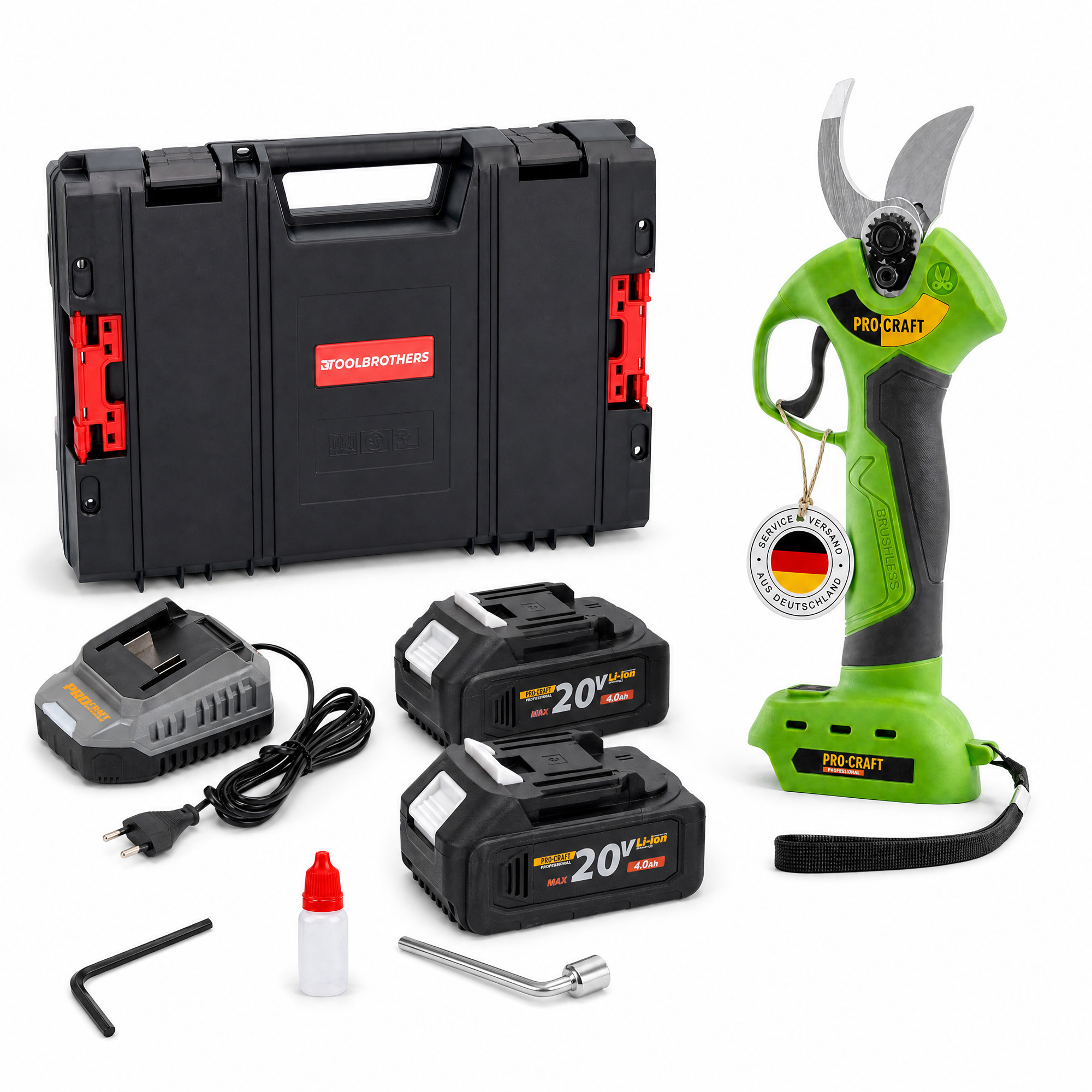 Procraft Es28li Bb Akku Astschere Gartenschere 20 V 25 Mm + 2x Akku 4,0 Ah + Ladegerät + Rhino Toolcase