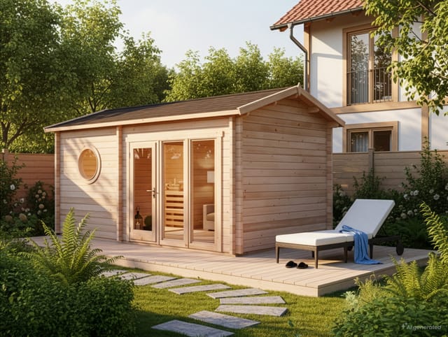Saunahaus Genf-70 Gartensauna 4 Sitzbänke aus Holz, Sauna mit 70 mm Wandstärke, Außensauna mit Montagematerial - Finntherm