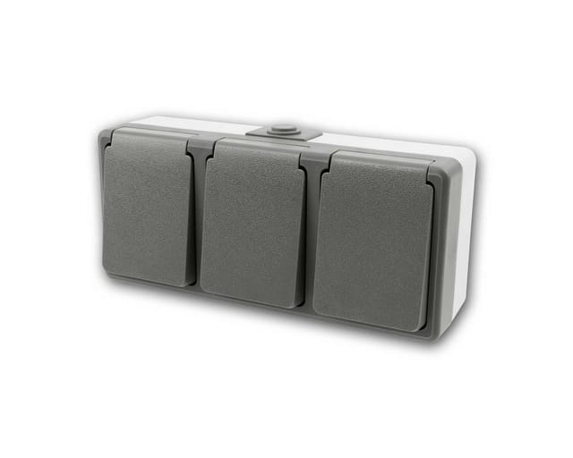 Feuchtraum Dreifachsteckdose Serie Secure Aufputz IP44 250V grau 3-fach Steckdose