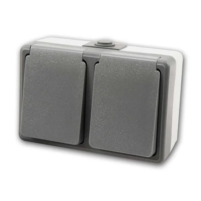 Feuchtraum Doppelsteckdose Serie Secure Aufputz IP44 250V grau 2-fach Steckdose
