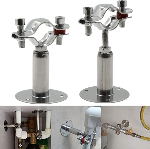 Memkey - Rohrschellenhalter – verstellbare Decken-/Wandhalterung, Edelstahlschellen, Durchmesser 25–27 mm, Höhe 50–100 mm, für Gaswandrohrrohre,