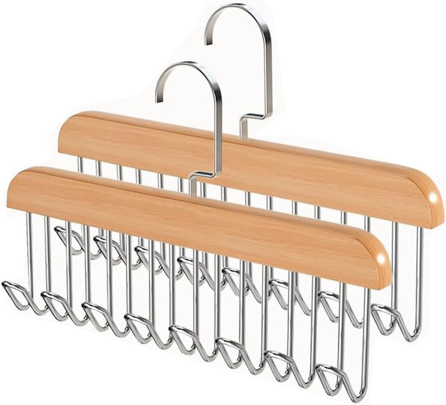 Set mit 2 Gürtelhaltern aus Holz mit 8 Haken, 360° drehbar, platzsparend, für Schals, Krawatten, Gürtel (Holzfarbe)