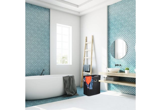 Relaxdays Wäschekorb Bambus, rechteckiger Wäschesortierer, 2 Fächer, Klappdeckel, platzsparend faltbar, 95 l, schwarz