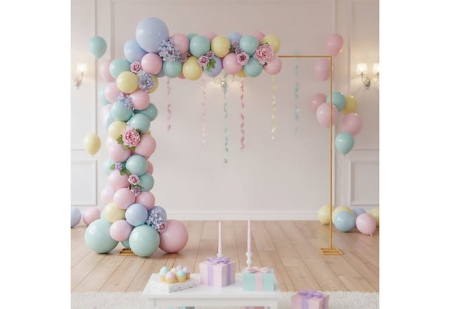 Relaxdays Luftballon Bogen, Metall, Hochzeit, Geburtstag, Verlobung, 3 Höhen, Blumen, Ballons, eckiger Traubogen, gold