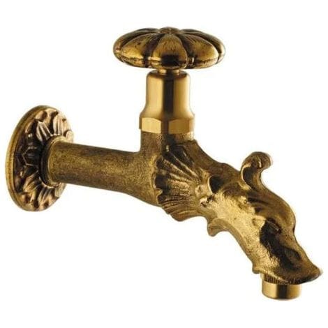 Gartenbrunnen-Wasserhahn in Drachenform aus poliertem Messing – 15x21 mm Außengewinde – Rundhebel zur Durchflussregulierung – Dekorativ und funktional