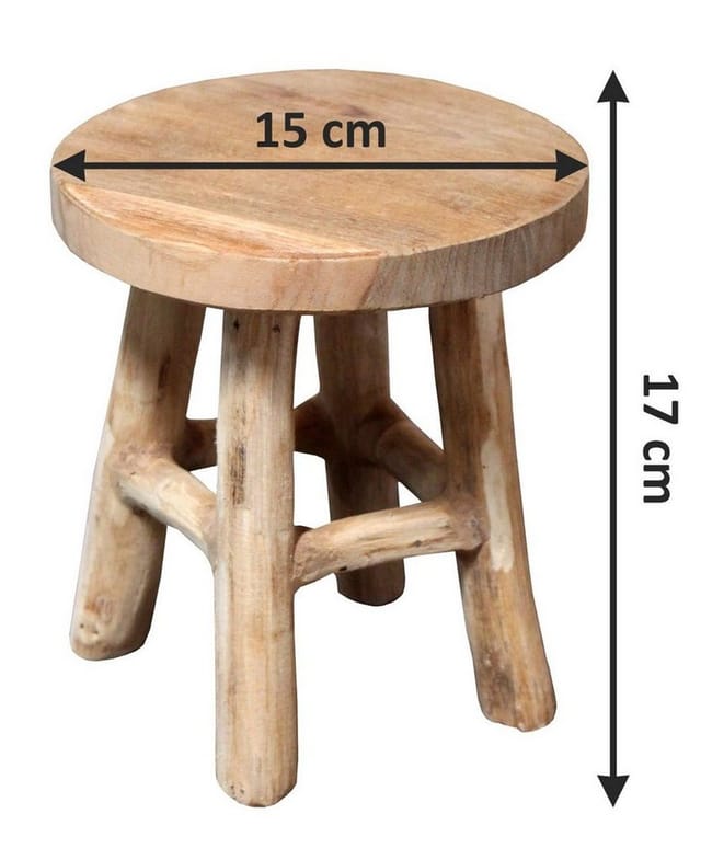 Spetebo - Teak Blumenhocker 17 x 15 cm rund - natur / klein - Holz Pflanzen Hocker mit 4 Füßen - Echtholz Deko Massivholz Blumen Pflanzen Ständer