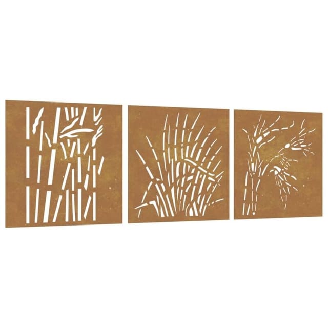 3-tlg. Garten-Wanddeko 55x55 cm Cortenstahl Gras-Design Vidaxl