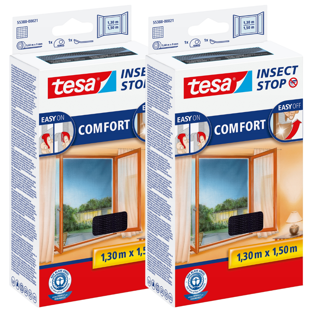 Tesa Moskitonetz Für Fenster, Klettverschluss, Schwarz, 1,3 X 1,5 M, 2 Stück