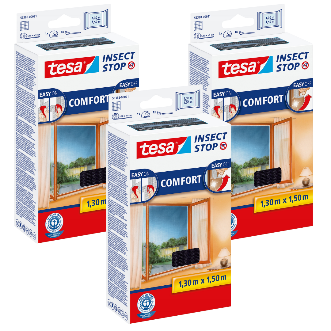Tesa Moskitonetz Für Fenster, Klettverschluss, Schwarz, 1,3 X 1,5 M, 3 Stück