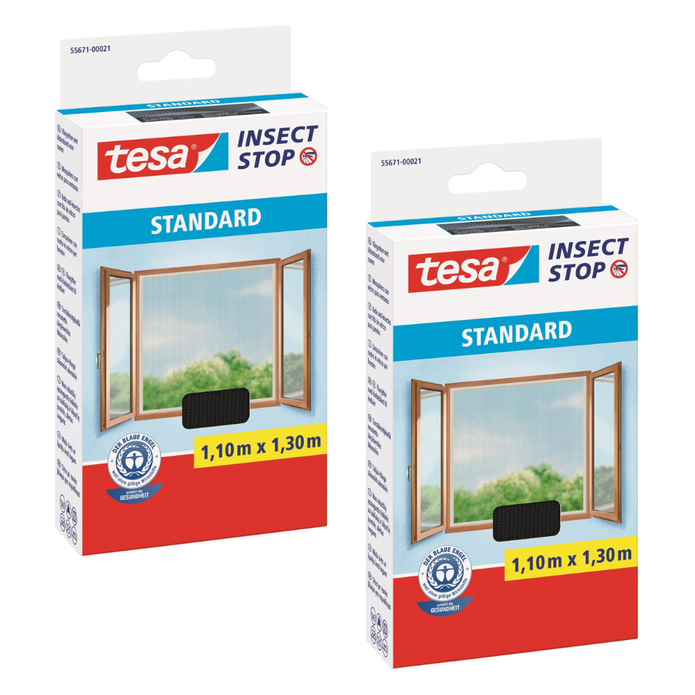 Tesa Moskitonetz Für Fenster, Klettverschluss, Schwarz, 1,1 X 1,3 M, 2 Stück