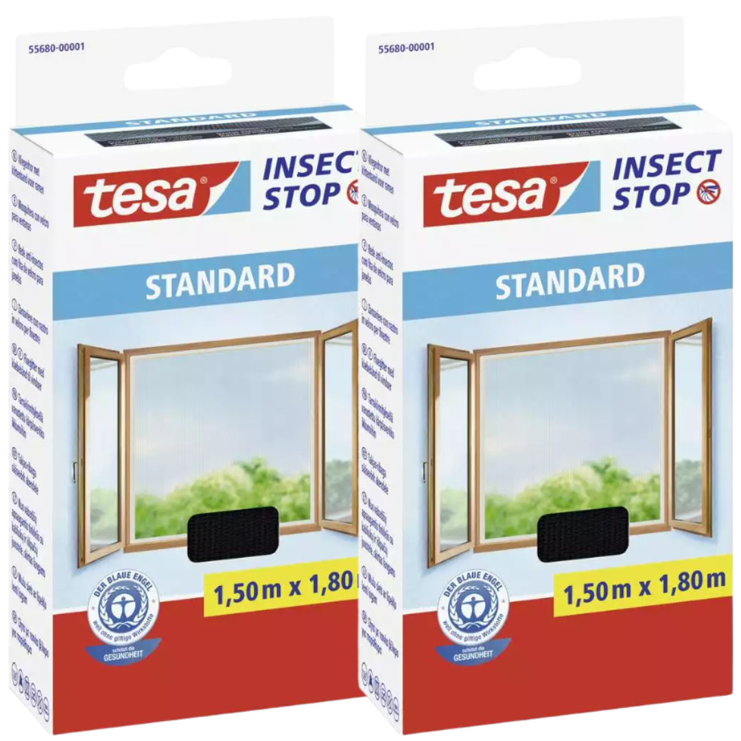 Tesa Moskitonetz Für Fenster, Klettverschluss, Schwarz, 1,5 X 1,8 M, 2 Stück