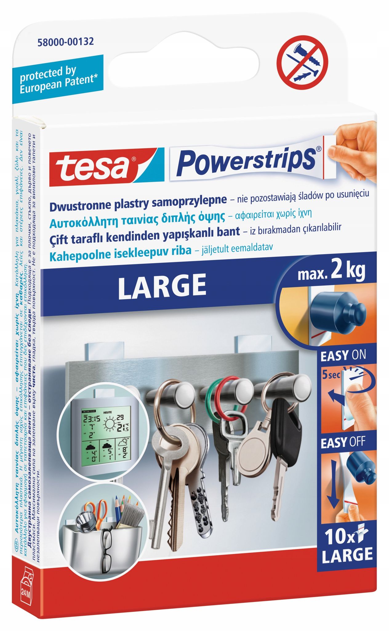 Tesa Montagestreifen, Selbstklebende Streifen, Hohe Tragfähigkeit Bis Zu 2 Kg, Weiß, 10 Stück