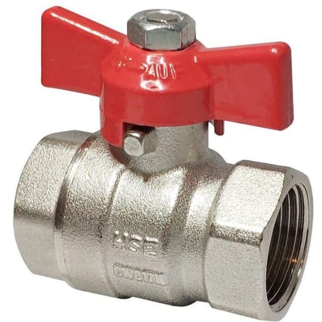 Hermann Schmidt Heizungs-Kugelhahn 1/2" Messing vernickelt, mit Flügelgriff, PN 42/35
