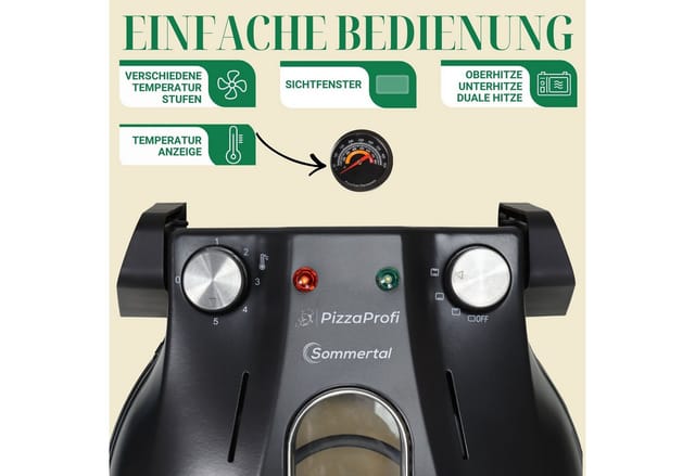PizzaProfi Pizzaofen, 32cm Pizzastein, schnelle 3-Minuten Pizza, 5-teiliges Set mit Pfanneneinsatz, 2x Pizzaschieber, Pizzaschneider, Steinplatte,