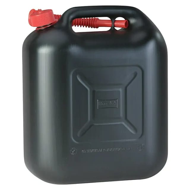 Hünersdorff Kraftstoff-Kanister STANDARD 20 L, HDPE schwarz, mit UN-Zulassung, rotes Zubehör