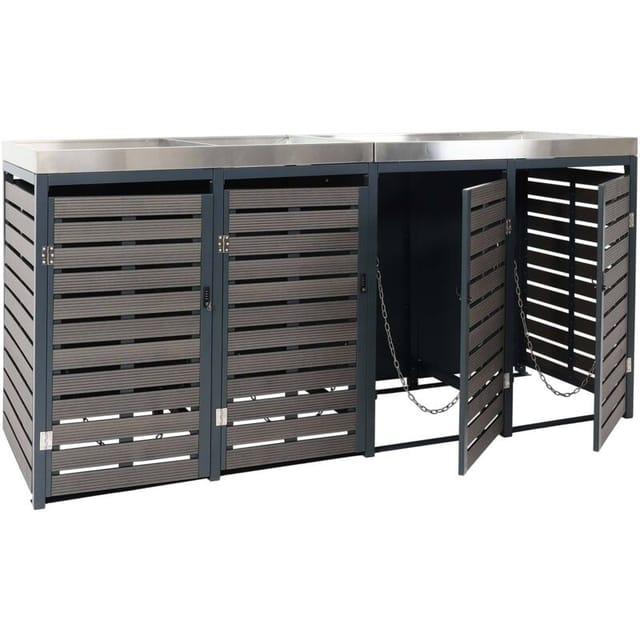 Neuwertig] 4er Mülltonnenverkleidung HHG 621, Mülltonnenbox mit Pflanzkasten, 124x265x84cm wpc Edelstahl 132kg anthrazit
