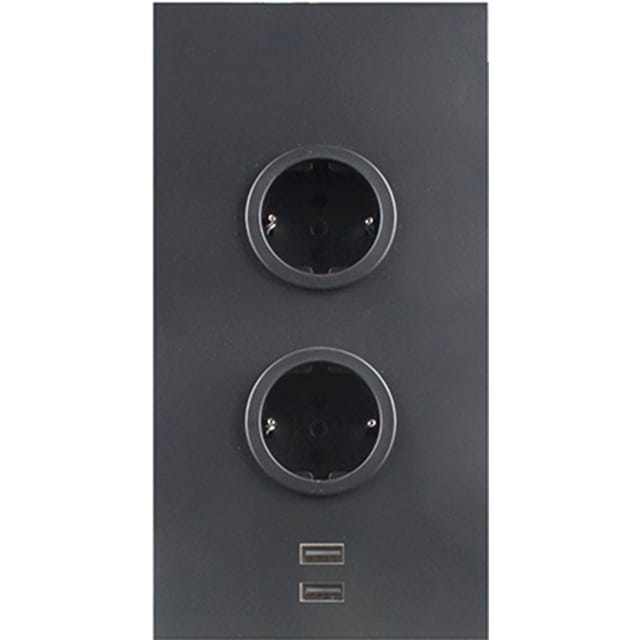Caressi - Ecksteckdose 2ST220 - Steckdose 2fach mit 2x usb für die vertikale Montage in einer Ecke, Edelstahl schwarz, 230V