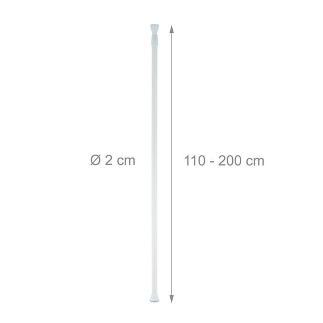 Relaxdays - Teleskopstange, 110–200 cm, Klemmstange für Duschvorhang, Gardine, Türrahmen, Edelstahl, ohne Bohren, weiß