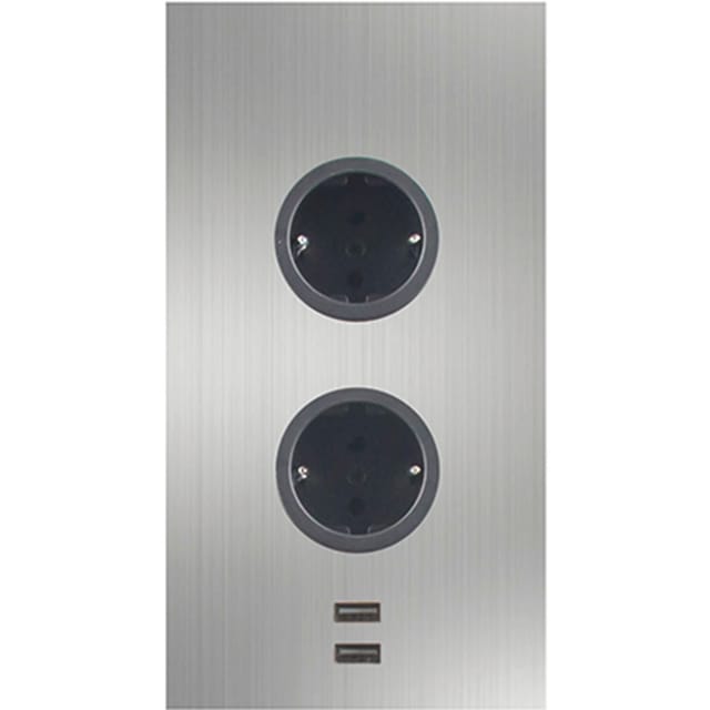 Caressi - Ecksteckdose 2ST220 - Steckdose 2fach mit 2x usb für die vertikale Montage in einer Ecke, Edelstahl 230V