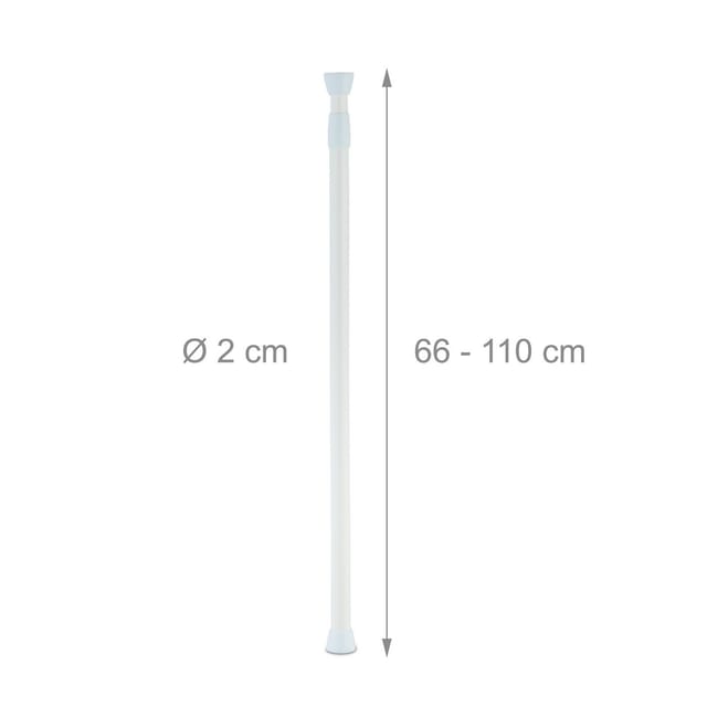 Relaxdays - Teleskopstange, 66–110 cm, Klemmstange für Duschvorhang, Gardine, Türrahmen, Edelstahl, ohne Bohren, weiß