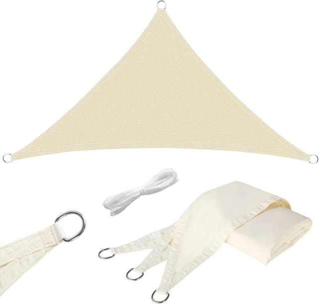 Dreieckiges Sonnensegel, 3,6x3,6x3,6m, 180g/m² Oxford Polyester Und 95% Uv-schutz, Reißfest, Wasserdicht, Für Garten, Balkon, Terrasse, Patio, Camping, Beige