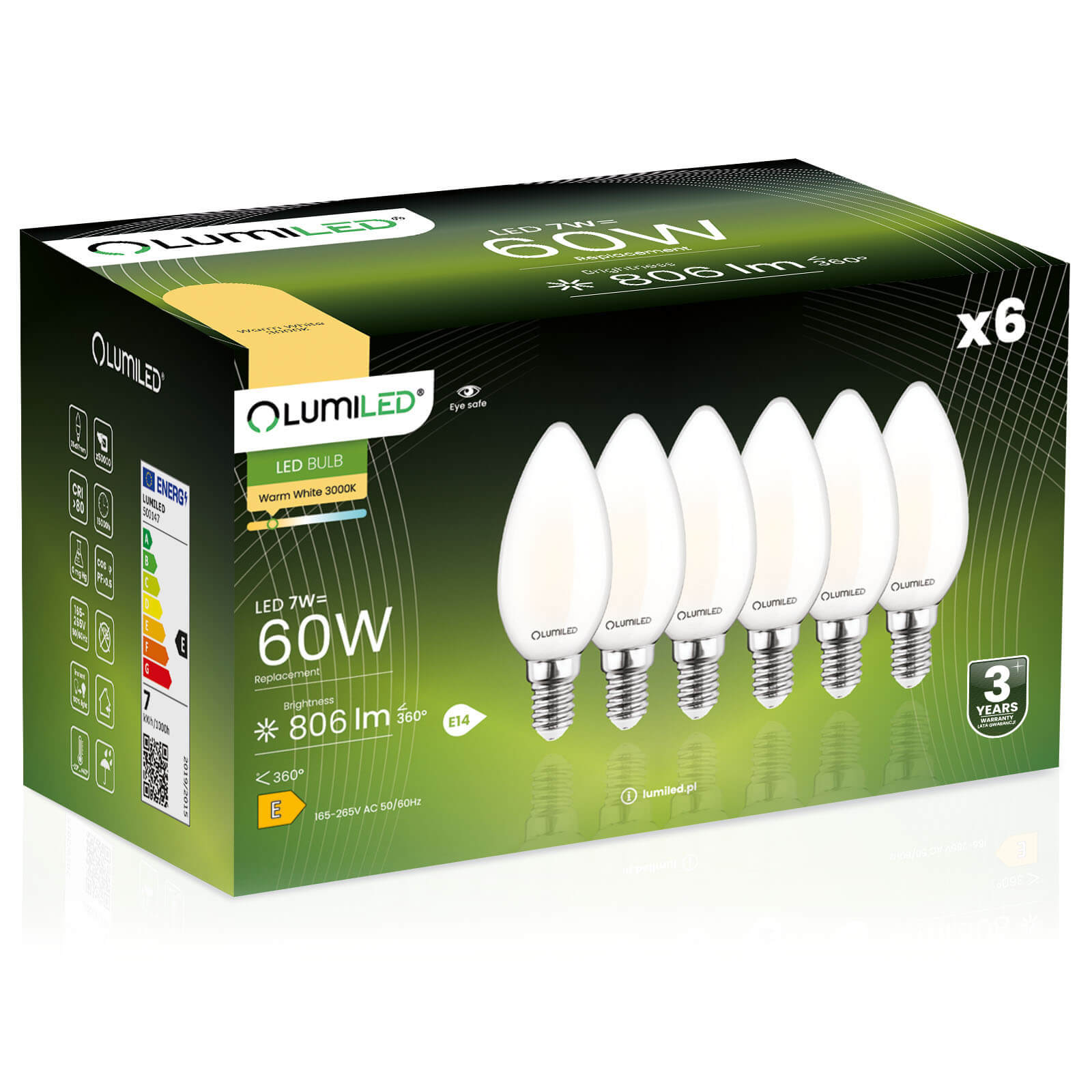 6x Led-lampe E14 Kerze B35 7w = 60w 806lm 3000k Warmweiß 360° Leuchtstoffröhre