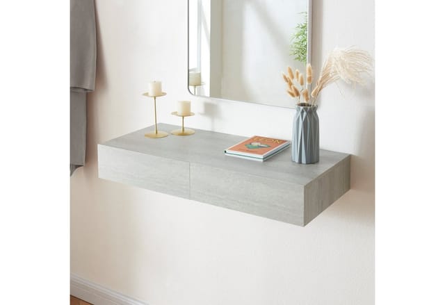 [en.casa] - Wandregal Karstula mit Schublade Betonoptik