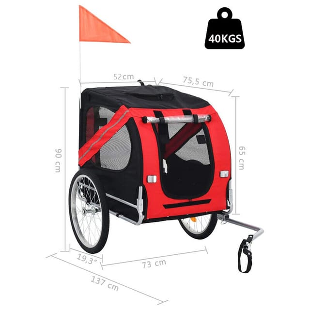 Haloyo faltbarer Fahrradanhänger für Hunde, Haustierwagen, Fahrrad, 137 x 73 x 90 cm, rötlich-schwarz