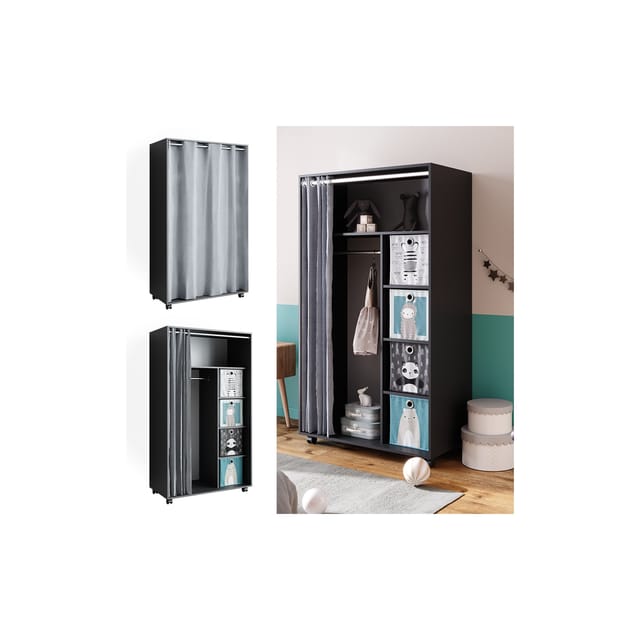Vicco - Kleiderschrank Doros, Grau, 100 x 168 cm offen, mit Rollen