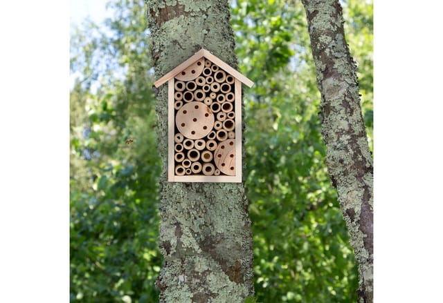 Relaxdays Bienenhotel, Holz, Insektenhotel Wildbienen, Garten & Balkon, zum Aufhängen, HxBxT: 21 x 15,5 x 9 cm, natur