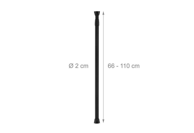 Relaxdays - Teleskopstange, 66–110 cm, Klemmstange für Duschvorhang, Gardine, Türrahmen, Edelstahl, ohne Bohren, schwarz