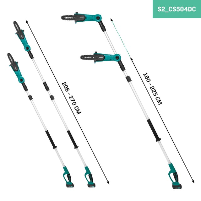 Teleskop-Kettensäge 20V – 200 bis 260 cm Mit 2x 2,0Ah Akku und Schnellladegerät