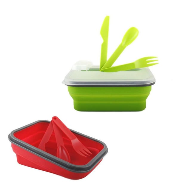 Trade Shop Traesio - Trade Shop - faltbarer LEBENSMITTELBEHäLTER silikon lunchbox besteck arbeit -