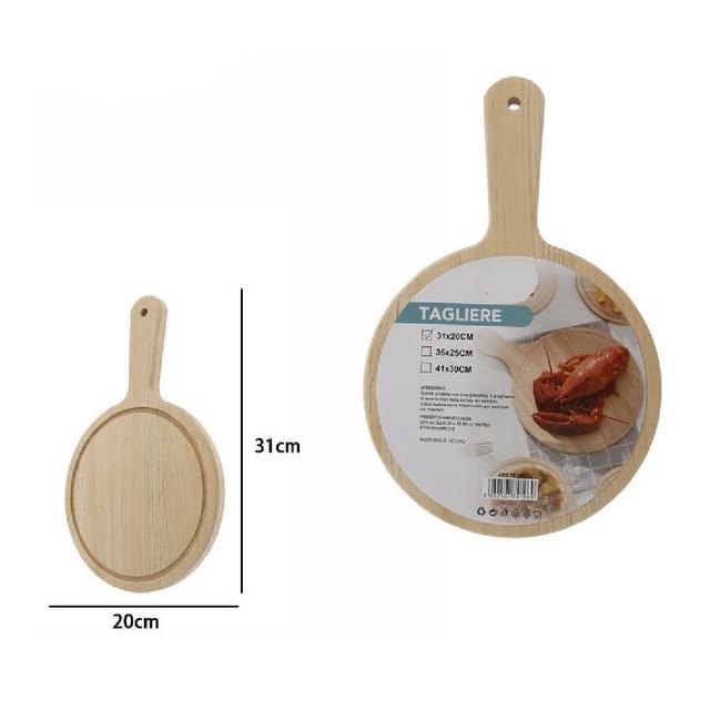 Trade Shop Traesio - Trade Shop - taglino legno rotondo pane salumi carne pizza mit manico 31X20CM 74196 -